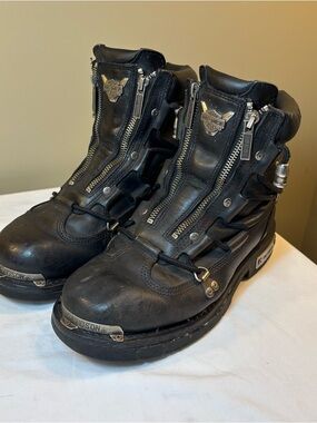 Harley Davidson Women’s Brake Light Double Front Zip Leather Boots Black Sz 8.5